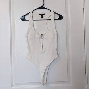 NWOT Forever 21 White Zip Up Bodysuit S